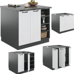 Kücheninsel Fame-Line Weiß Landhaus/Anthrazit 90 cm ohne Arbeitsplatte Vicco