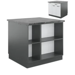 Kücheninsel Fame-Line Weiß Landhaus/Anthrazit 90 cm mit Schublade, ohne Arbeitsplatte Vicco