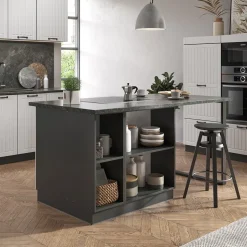 Kücheninsel Fame-Line Weiß Landhaus/Anthrazit 90 cm mit Schublade, ohne Arbeitsplatte Vicco