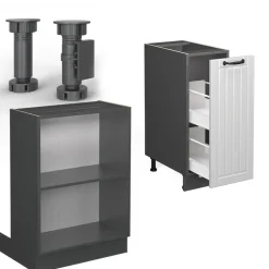 Kücheninsel Fame-Line Weiß Landhaus/Anthrazit 90 cm mit Schublade, ohne Arbeitsplatte Vicco