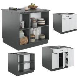 Kücheninsel Fame-Line Weiß Landhaus/Anthrazit 90 cm mit Schublade, ohne Arbeitsplatte Vicco