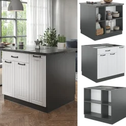 Kücheninsel Fame-Line Weiß Landhaus/Anthrazit 90 cm mit Schublade, ohne Arbeitsplatte Vicco
