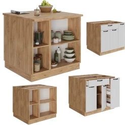 Kücheninsel Fame-Line Weiß Landhaus 90 cm mit Schublade, ohne Arbeitsplatte Vicco