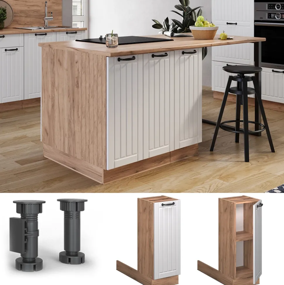 Kücheninsel Fame-Line Weiß Landhaus 30 cm ohne Arbeitsplatte Vicco