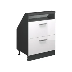 Küchenschrank für Dachschrägen R-Line Weiß Hochglanz 60 cm mit 2 Schubladen Vicco