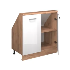 Küchenschrank für Dachschrägen R-Line Weiß Hochglanz 80 cm mit 2 Türen Vicco