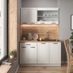 Küchenschrank für Dachschrägen R-Line Weiß Landhaus 120 cm 2er Set Vicco