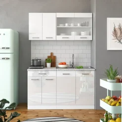 Küchenschrank für Dachschrägen R-Line Weiß Hochglanz 80 cm mit 2 Türen Vicco