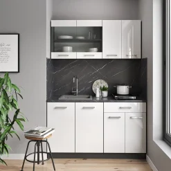 Küchenschrank für Dachschrägen R-Line Weiß Hochglanz 60 cm mit 2 Türen Vicco