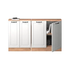 Küchenschrank für Dachschrägen R-Line Weiß Landhaus 140 cm 2er Set Vicco