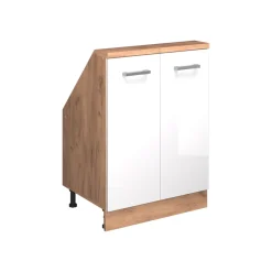 Küchenschrank für Dachschrägen R-Line Weiß Hochglanz 60 cm mit 2 Türen Vicco