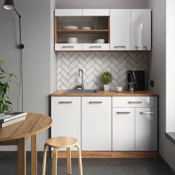 Küchenschrank für Dachschrägen R-Line Weiß Hochglanz 60 cm mit 2 Türen Vicco