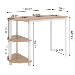 Küchentisch Freetown Goldkraft Eiche/Weiß 110 x 50 cm mit offene Ablagen Vicco