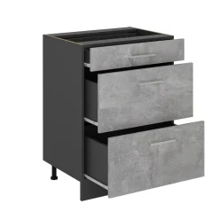 Küchenunterschrank R-Line Beton 60 cm mit Schubladen, ohne Arbeitsplatte Vicco