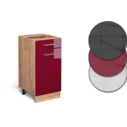 Küchenunterschrank R-Line Rot Hochglanz 40 cm ohne Arbeitsplatte Vicco