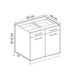 Küchenunterschrank R-Line Rot Hochglanz 80 cm ohne Arbeitsplatte Vicco