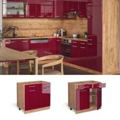Küchenunterschrank R-Line Rot Hochglanz 80 cm ohne Arbeitsplatte Vicco