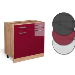 Küchenunterschrank R-Line Rot Hochglanz 80 cm ohne Arbeitsplatte Vicco