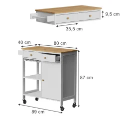 Küchenwagen Trayz Weiß 89 x 87 cm mit Rollen Vicco
