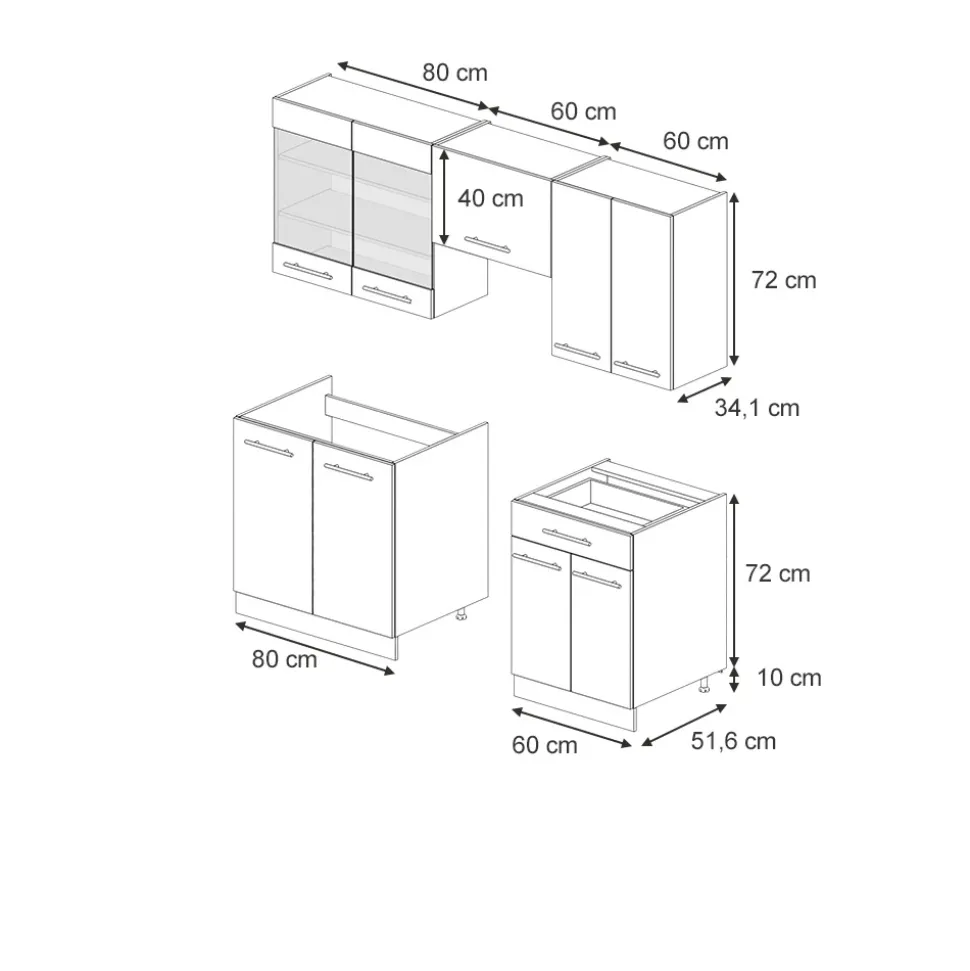 Küchenzeile Fame-Line Goldkraft Eiche 200 cm ohne Arbeitsplatte Vicco