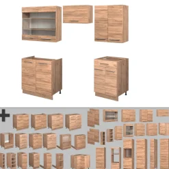 Küchenzeile Fame-Line Goldkraft Eiche 200 cm ohne Arbeitsplatte Vicco