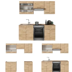 Küchenzeile Fame-Line Goldkraft Eiche 200 cm ohne Arbeitsplatte Vicco