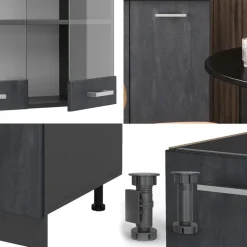 Küchenzeile R-Line Schwarz Beton/Anthrazit 140 cm AP Eiche Vicco