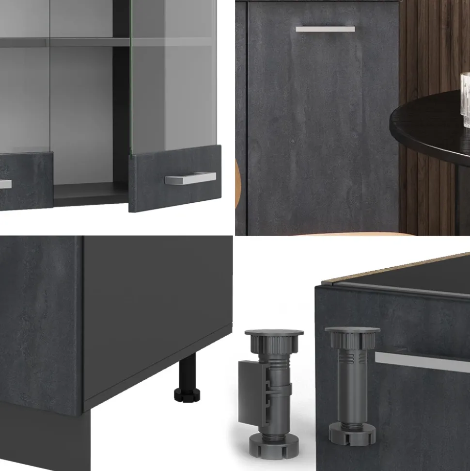 Küchenzeile R-Line Schwarz Beton/Anthrazit 140 cm AP Eiche Vicco