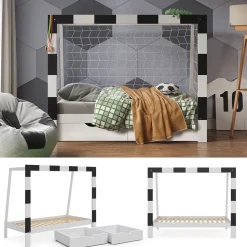 Kinderbett Football goal Weiß 80x160 cm mit Schublade Vitalispa