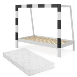 Kinderbett Football goal Weiß 80x160 cm mit Matratze Vitalispa