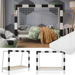 Kinderbett Football goal Weiß 80x160 cm mit Matratze Vitalispa