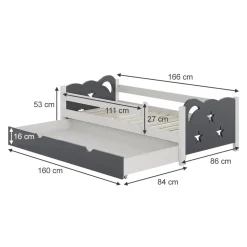 Kinderbett Jessica Grau 80x160 cm mit Schublade und Matratze Vitalispa
