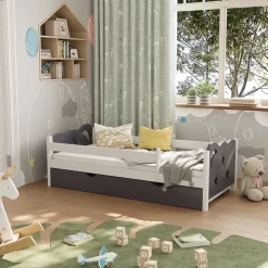 Kinderbett Jessica Grau 80x160 cm mit Schublade und Matratze Vitalispa