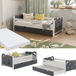Kinderbett Jessica Grau 70x140 cm mit Schublade und Matratze Vitalispa
