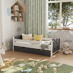 Kinderbett Jessica Grau 70x140 cm mit Schublade und Matratze Vitalispa