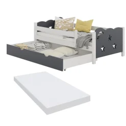 Kinderbett Jessica Grau 70x140 cm mit Schublade und Matratze Vitalispa