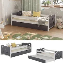 Kinderbett Jessica Grau 80x160 cm mit Schublade, ohne Matratze Vitalispa