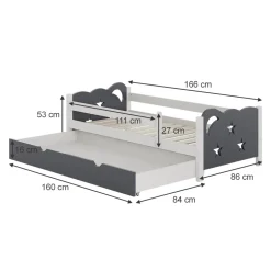 Kinderbett Jessica Grau 80x160 cm mit Schublade, ohne Matratze Vitalispa