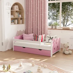 Kinderbett Jessica Rosa 70x140 cm mit Schublade und Matratze Vitalispa