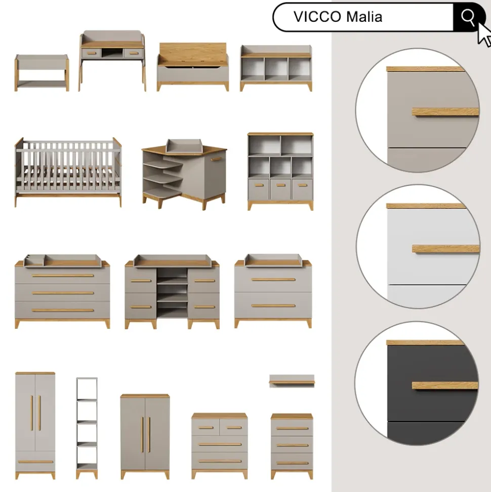 Kinderbett Malia Cashmere/Eiche 70x140 143.2 x 81 cm Vitalispa