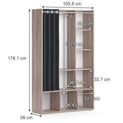 Kinderkleiderschrank Luigi Sonoma 105.8 x 178.1 cm mit Vorhang-Kleiderstange Vicco