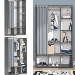 Kinderkleiderschrank Luigi Grau 105.8 x 178.1 cm mit Vorhang-Kleiderstange Vicco