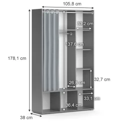 Kinderkleiderschrank Luigi Grau 105.8 x 178.1 cm mit Vorhang-Kleiderstange Vicco