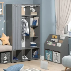 Kinderkleiderschrank Luigi Grau 105.8 x 178.1 cm mit Vorhang-Kleiderstange Vicco