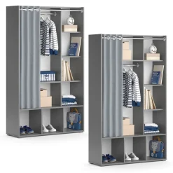 Kinderkleiderschrank Luigi Grau 105.8 x 178.1 cm mit Vorhang-Kleiderstange Vicco
