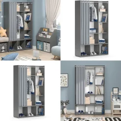 Kinderkleiderschrank Luigi Grau 105.8 x 178.1 cm mit Vorhang-Kleiderstange Vicco