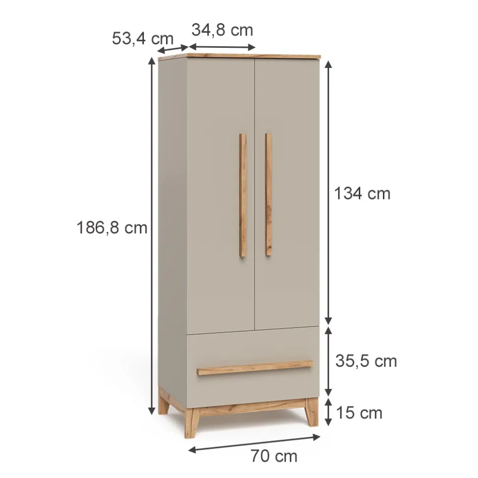 Kinderkleiderschrank Malia Cashmere/Artisan 70 x 186.8 cm Vitalispa