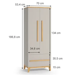 Kinderkleiderschrank Malia Cashmere/Eiche 70 x 186.8 cm Vitalispa