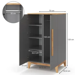 Kinderkleiderschrank Malia Grau 70 x 120 cm Vitalispa