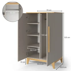 Kinderkleiderschrank Malia Cashmere/Eiche 70 x 120 cm Vitalispa